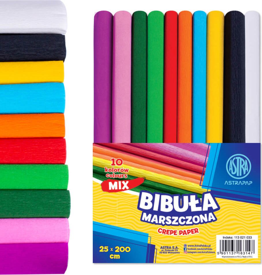 Astra-papier Bibuła marszczona 25x200cm mix (10 szt.)