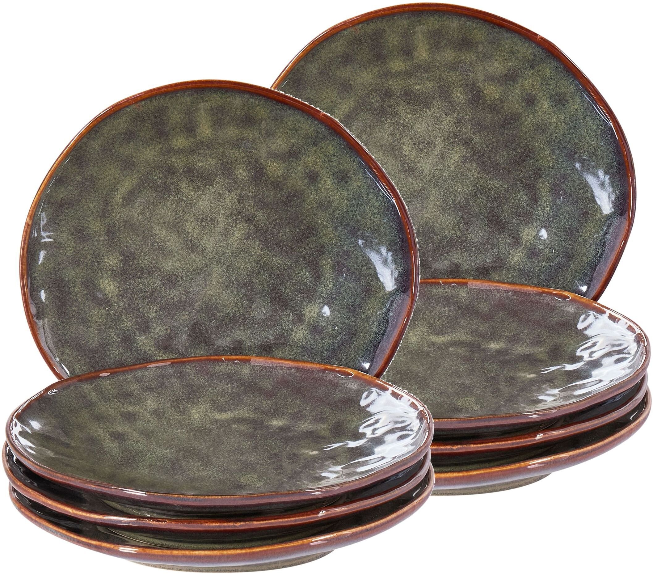 Beliani Zestaw 8 małych talerzy THYME Kamionka ciemnozielony