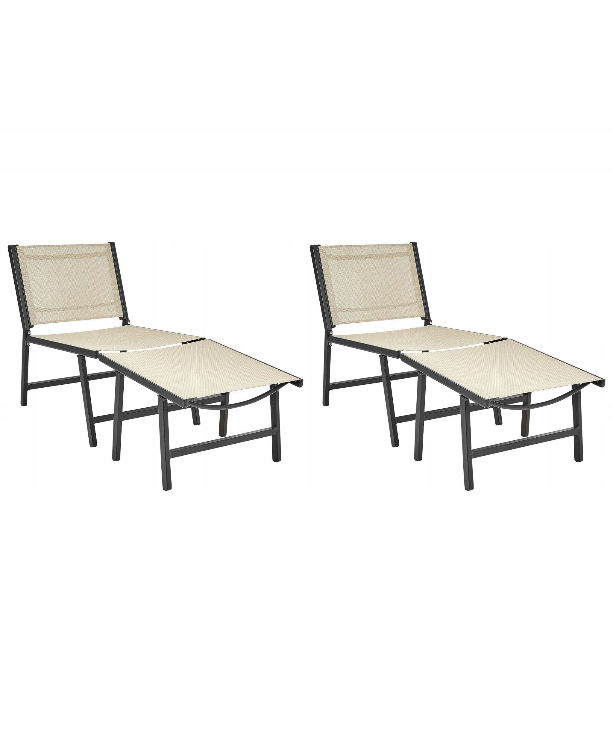 Beliani Zestaw 2 krzeseł ogrodowych MARCEDDI Z podnóżkiem Metal Beżowy