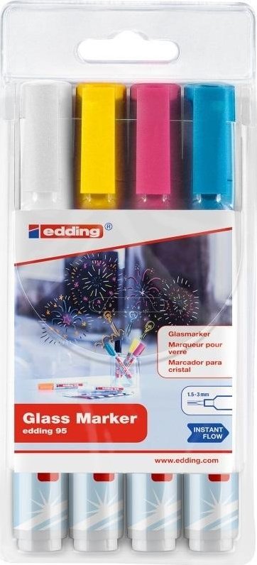 Edding Marker do powierzchni szklanych E-95 EDDING, 1,5-3 mm, 4 szt., mix kolorów