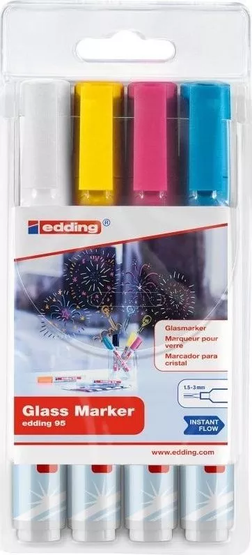 Edding Marker do powierzchni szklanych E-95 EDDING, 1,5-3 mm, 4 szt., mix kolorów