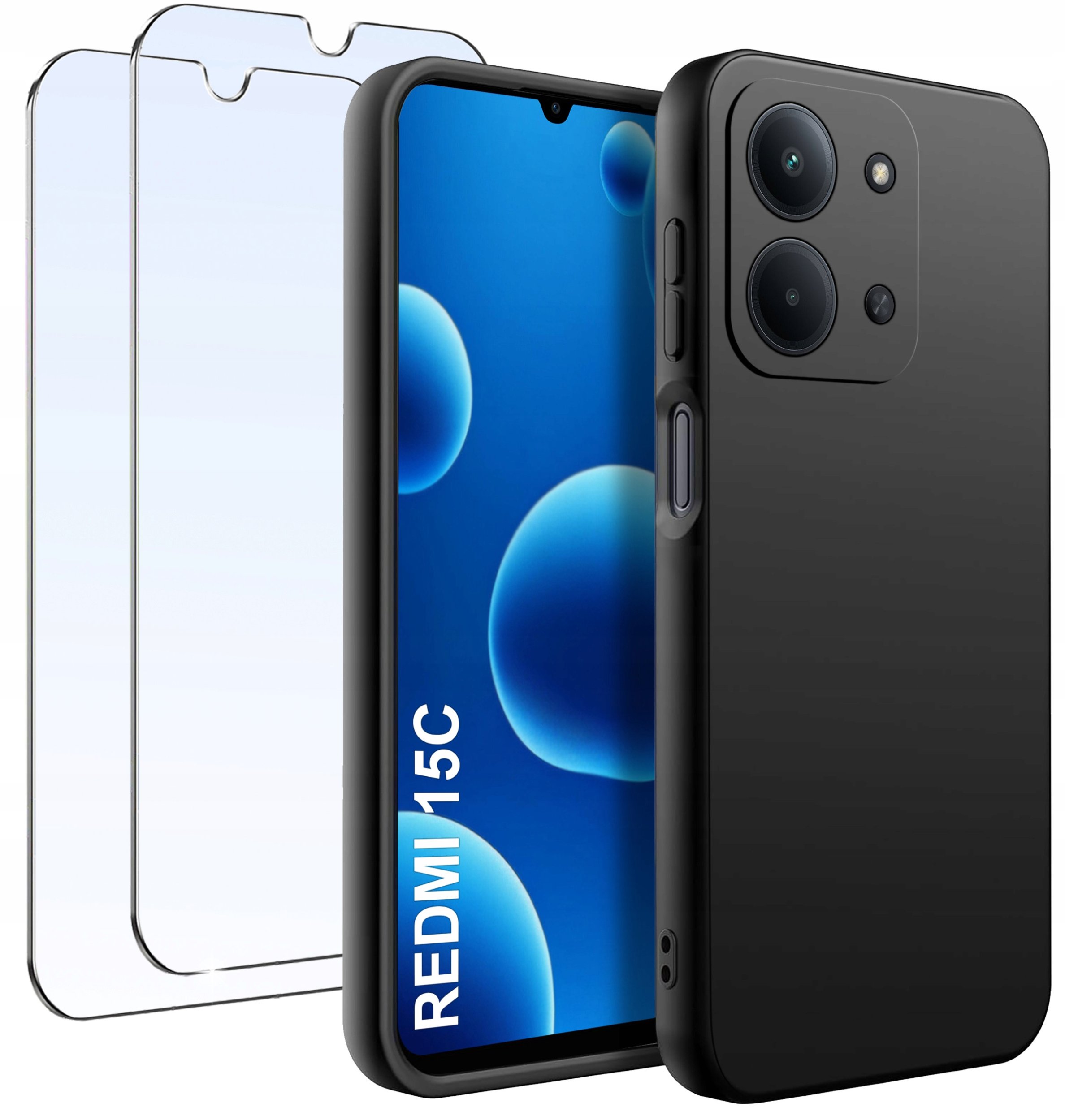 Etui do Xiaomi Redmi 15C 5G Matowe Czarne Silikon Slim + 2 SZTUKI SZKŁO
