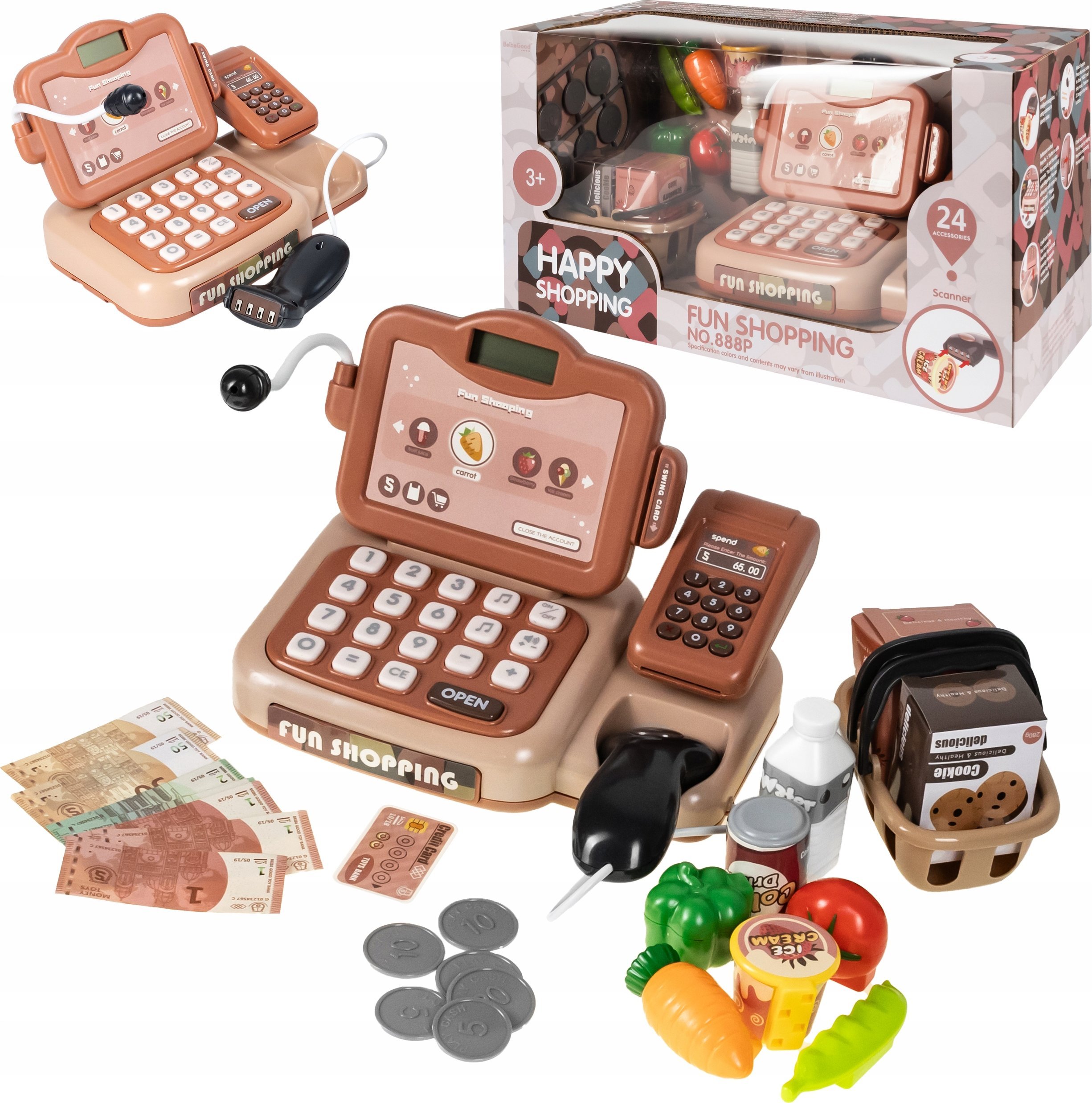 Duża Kasa Fiskalna Sklepowa Dla Dzieci Kalkulator Banknoty Mikrofon Czytnik