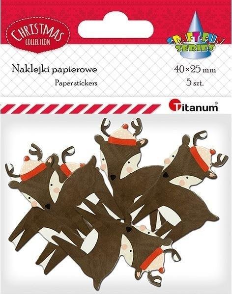 Naklejki papierowe renifery 25x40mm 5szt