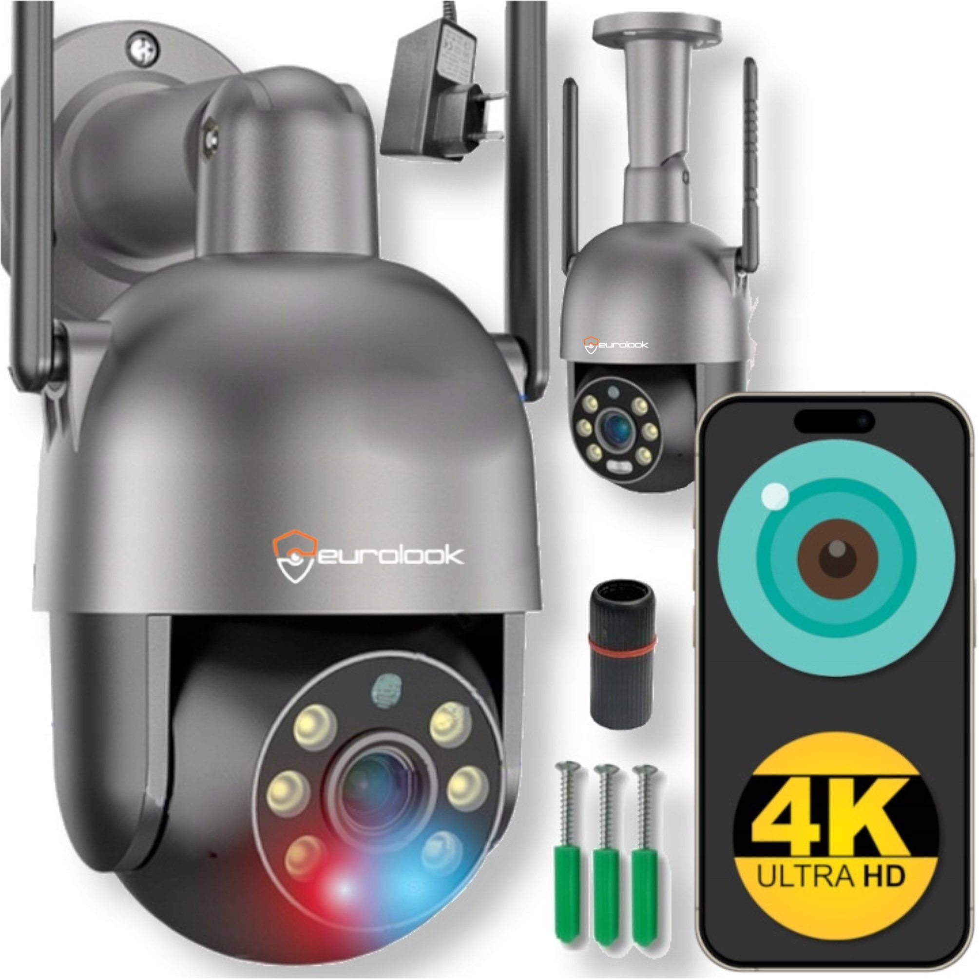 Bezprzewodowa Zewnętrzna Kamera IP WiFi 8MP UHD Detekcja Ruchu Alarm ZOOM