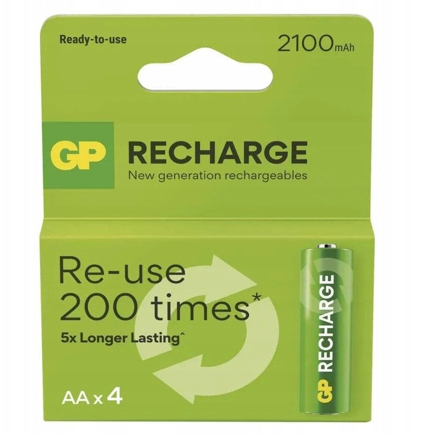 GP - Recharge Wiederaufladbarer Akku, Größe AA, 2100 mAh, 4er-Pack (201258)