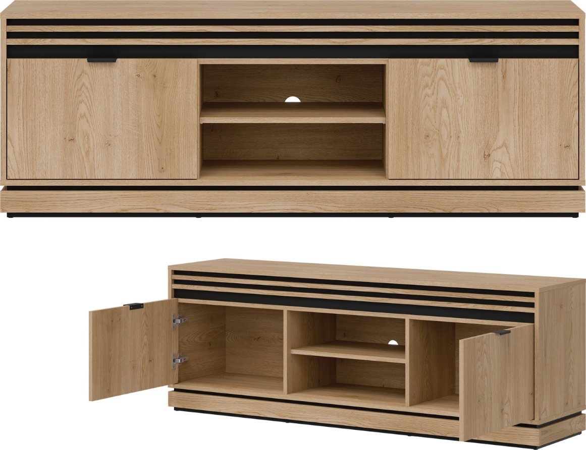 Szafka RTV z lamelami Stolik pod telewizor Dąb Cremona Czarny FERRO FE01