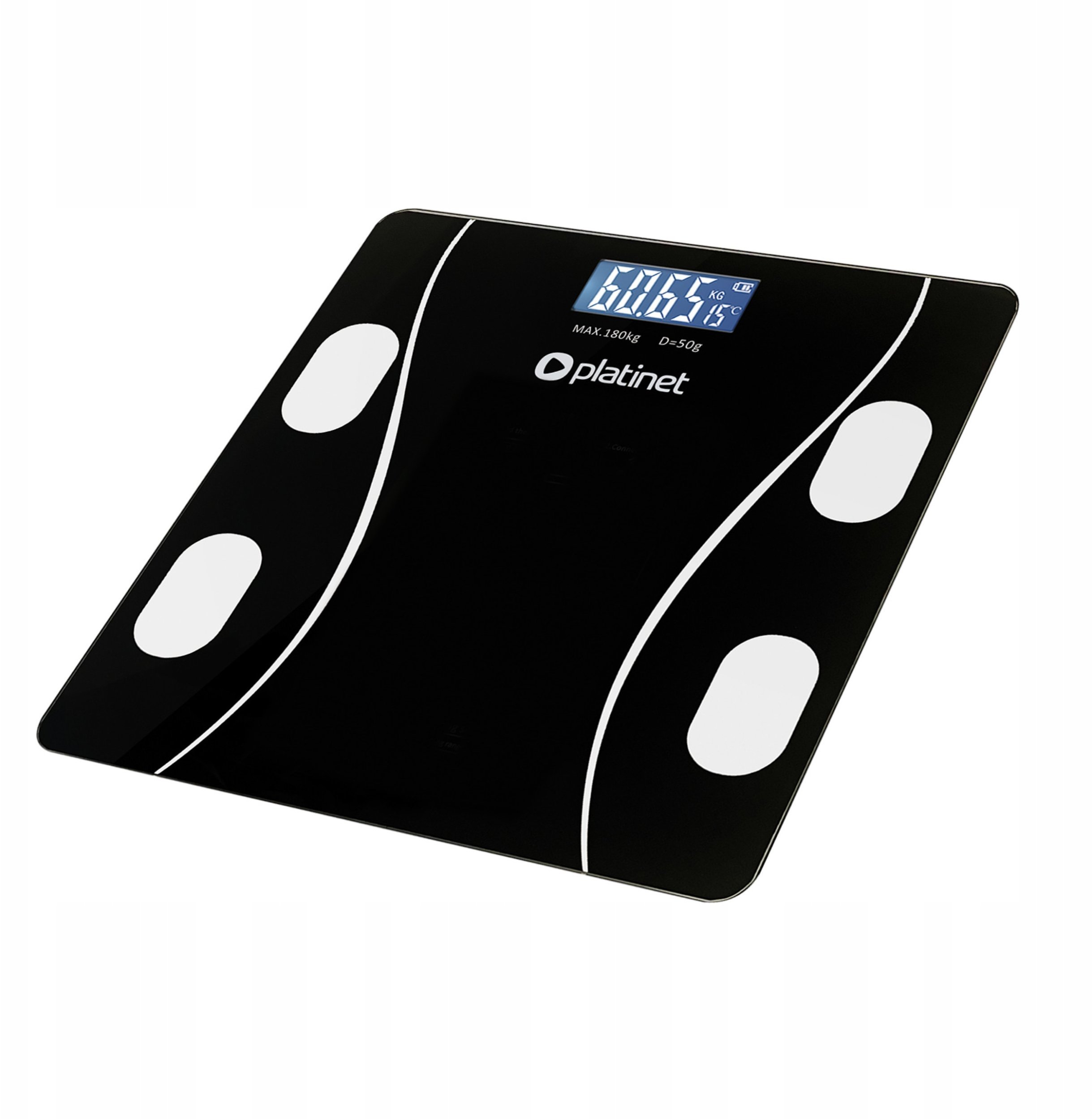 PLATINET WAGA BATHROOM SMART BODY SCALE 180KG 26X26CM WITH APP BLUETOOTH BLACK 46021