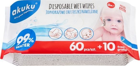 Akuku Chusteczki nawilżane 99% Wody Aloes Rumianek 70 szt.