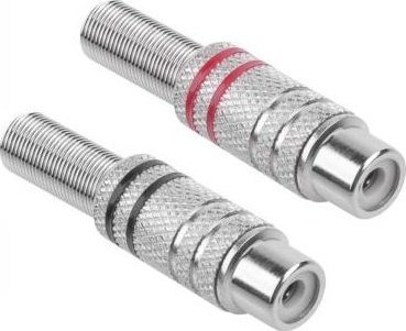 Gniazdo RCA na kabel, metalowe, srebrne