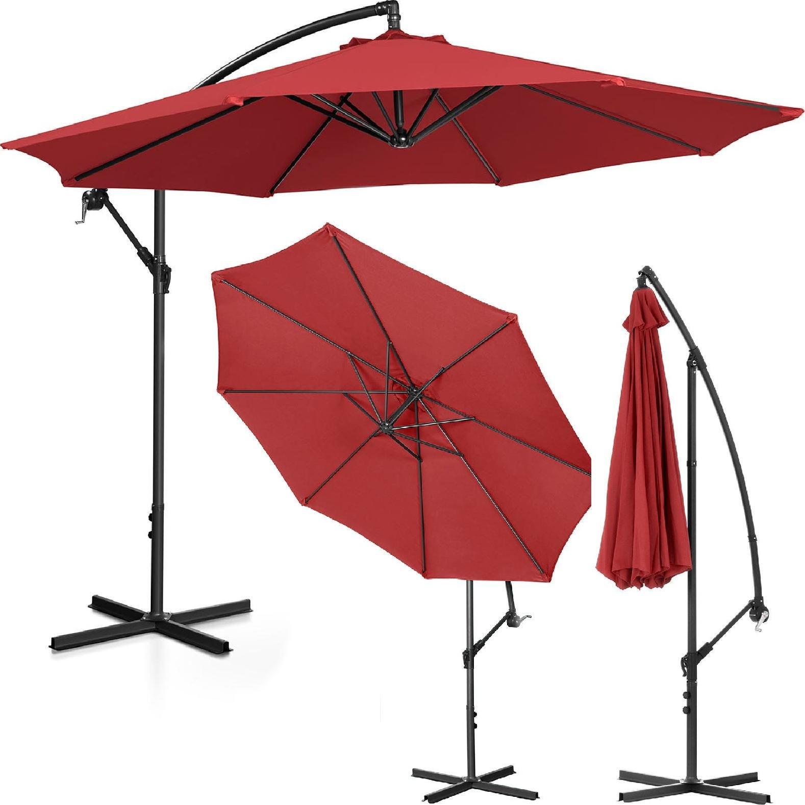 Uniprodo Parasol ogrodowy na wysięgniku okrągły uchylny śr. 300 cm bordowy Parasol ogrodowy na wysięgniku okrągły uchylny śr. 300 cm bordowy