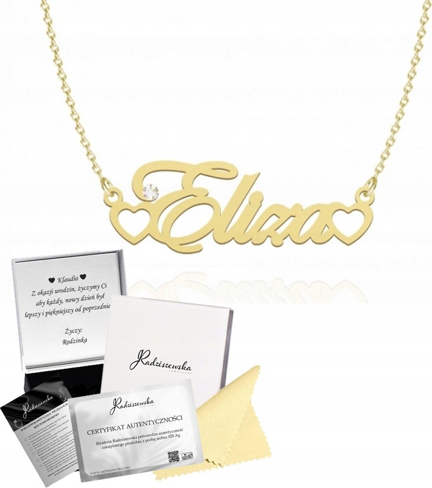 Radziszewska Jewellery Złoty Naszyjnik z Imieniem Indywidualnym Imię Srebro 925 DEDYKACJA GRATIS