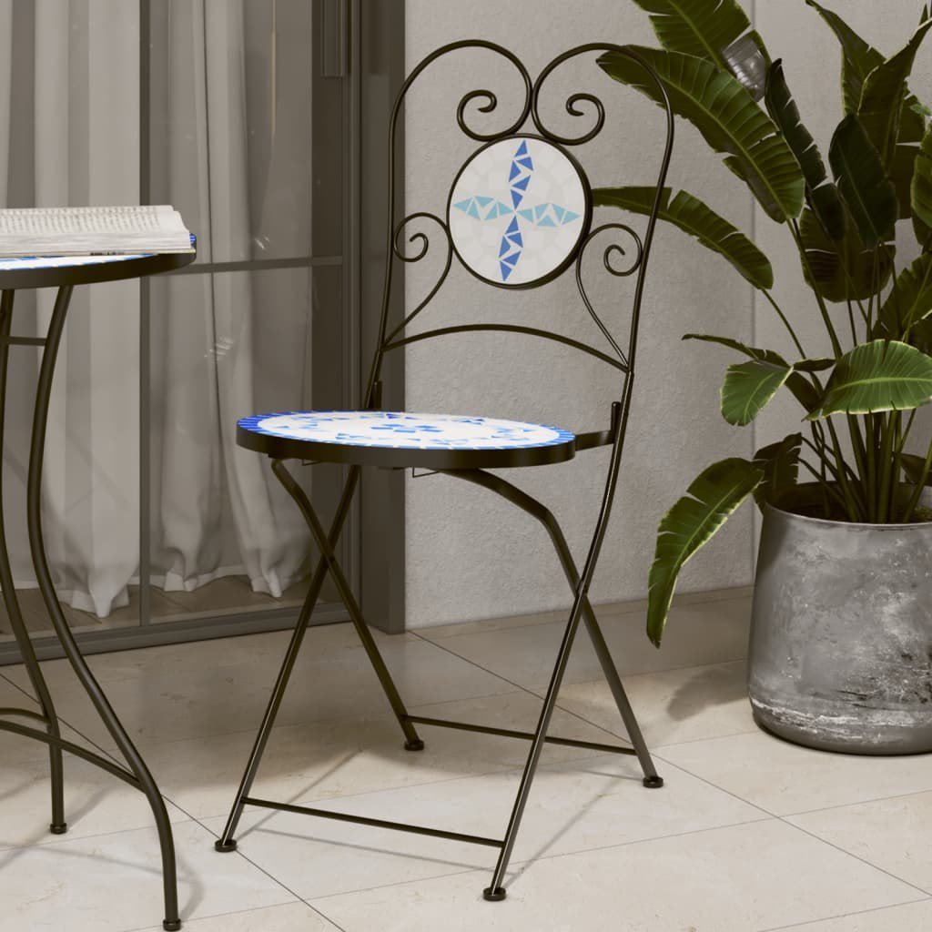 vidaXL VidaXL Bistro Chairs Foldable 2 pcs Blue and White Ceramic