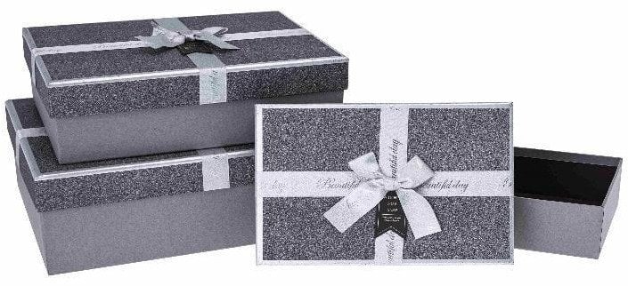 Pudełko prezentowe z kokardą 3szt srebrny ROZETTE
