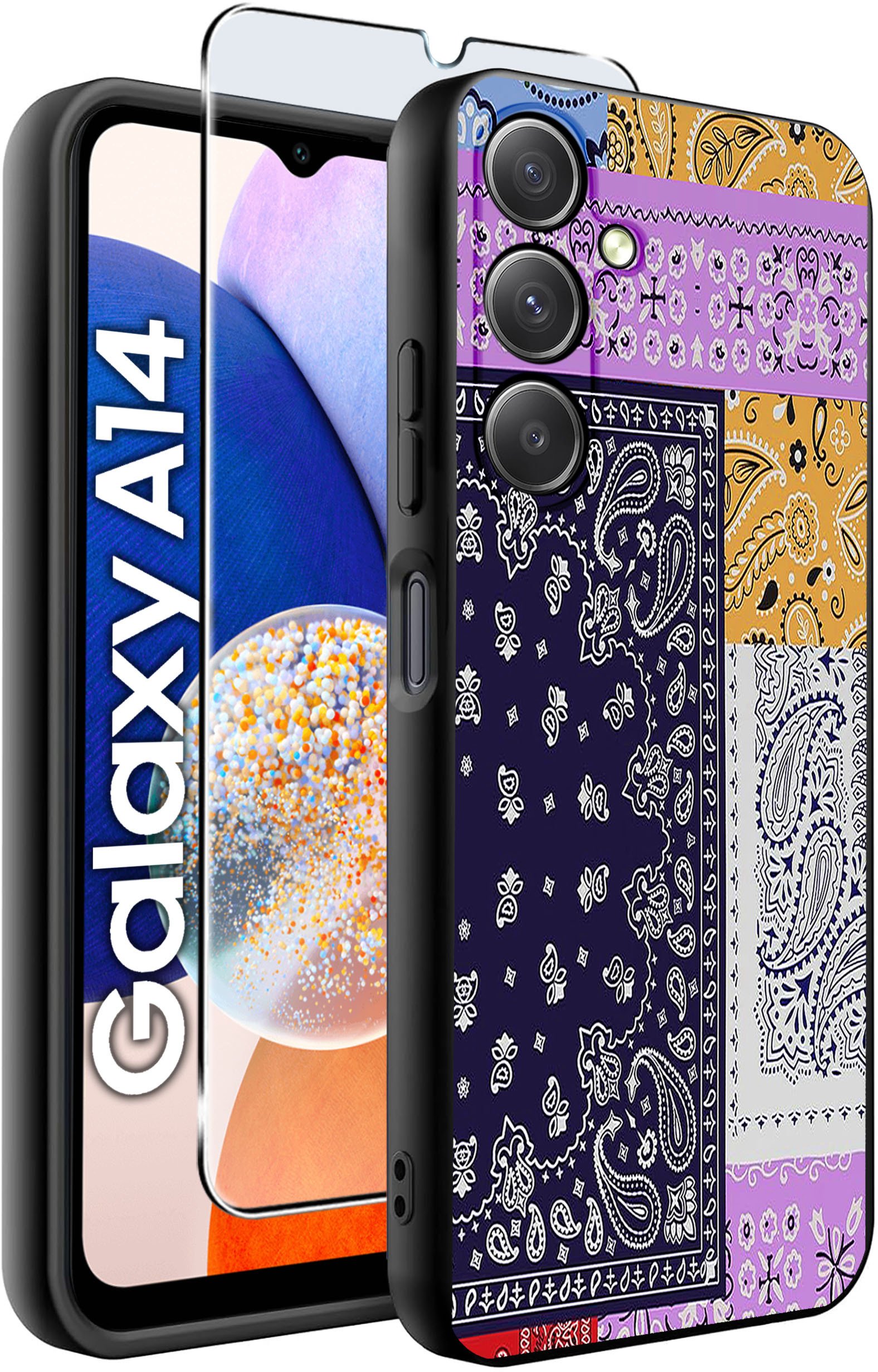 ETUI do Samsung A14 5G WZORY | SILIKONOWE MATT CASE + SZKŁO HARTOWANE 9H