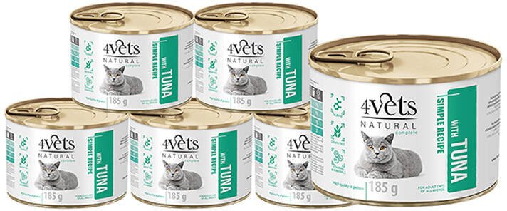 4Vets Natural Mokra karma dla kota z tuńczykiem zestaw 6 x 185 g