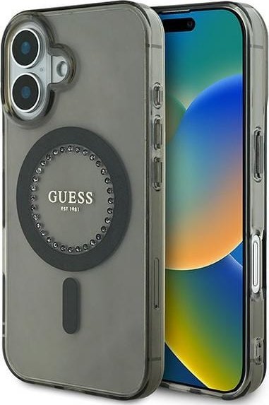 Guess Guess GUHMP16SPFTDTEK iPhone 16 6.1" czarny/black hardcase IML Rhinestones MagSafe