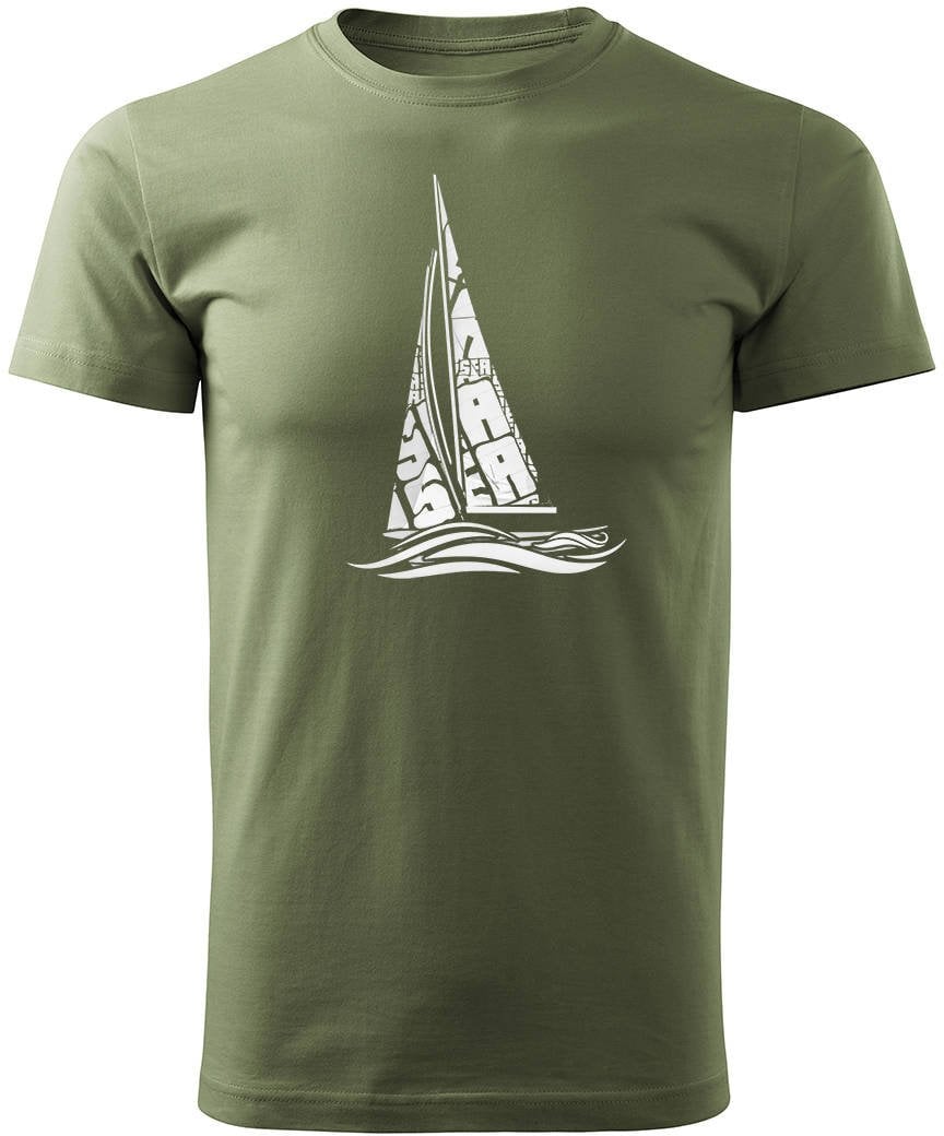 Koszulka żeglarska dla żeglarza z jachtem żaglówką męska khaki REGULAR M