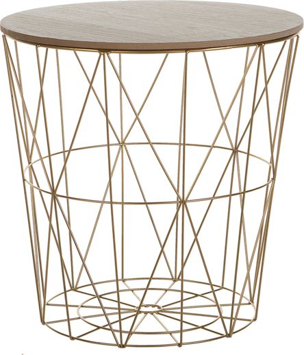 Beliani Stolik pomocniczy z miejscem do przechowywania jasne drewno ze złotym LANARK