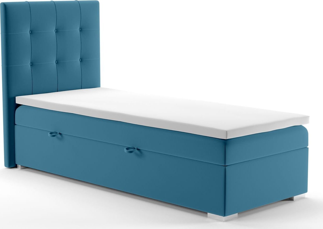 LAVERTO Łóżko kontynentalne JAGULA 90x200 ciemno niebieskie velvet z pojemnikiem