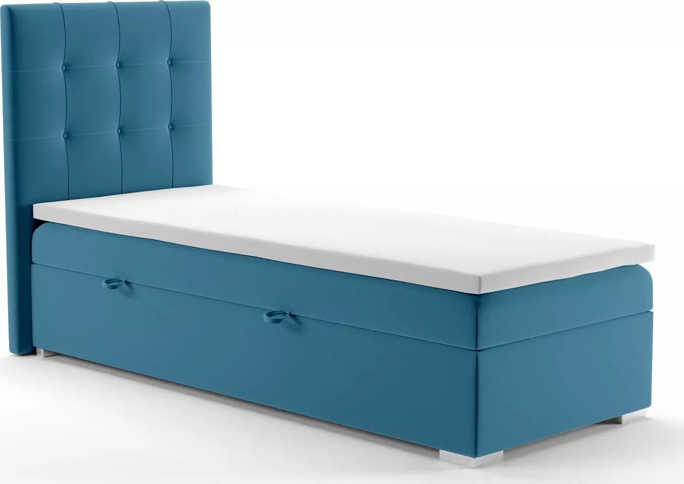 LAVERTO Łóżko kontynentalne JAGULA 90x200 ciemno niebieskie velvet z pojemnikiem