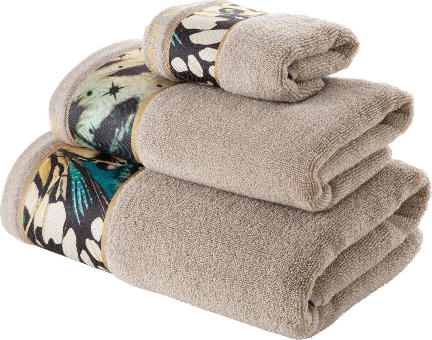 Ręcznik kąpielowy bawełniany z ozdobną bordiurą Eva Minge2 70X140 beżowy