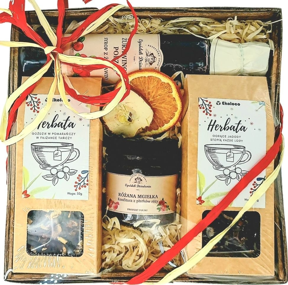 Ekoloco Kosz Prezentowy Zestaw Herbat Prezent na Święta Syrop Mikołajki Herbata 3
