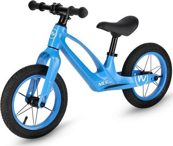 Rowerek biegowy dziecięcy Nils Fun RB901 pompowane koła led 12'' niebieski 90x50x41cm