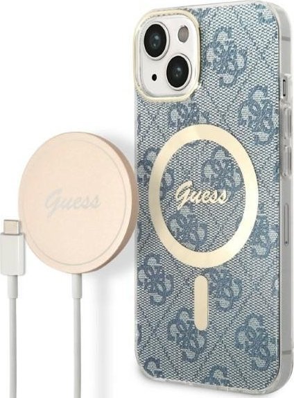 Guess Zestaw Guess GUBPP14MH4EACSB Case+ Charger iPhone 14 Plus 6,7" niebieski/blue hard case 4G Print MagSafe NoSize