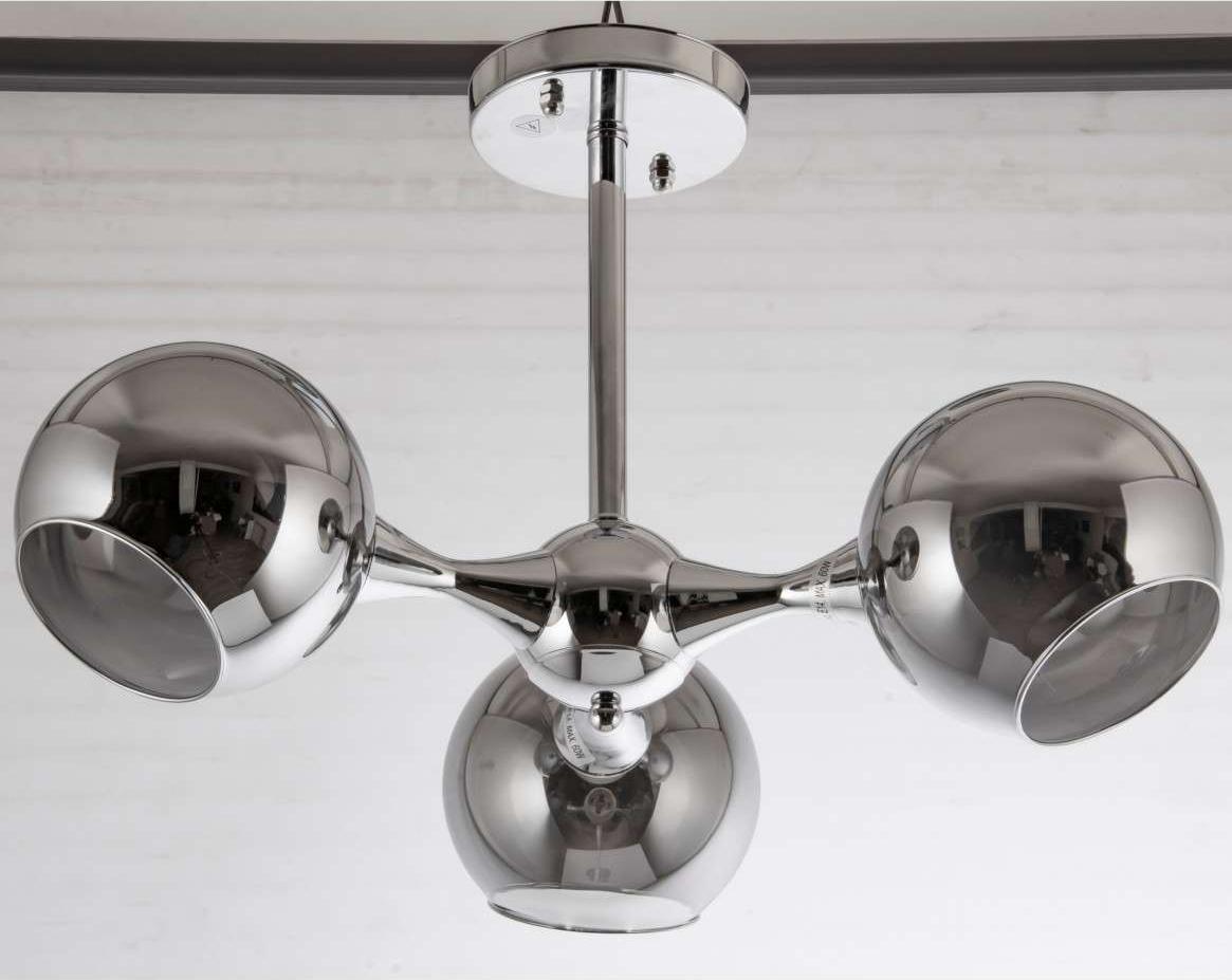 Lampa wisząca VEN Loftowa LAMPA sufitowa VEN C854-3 szklana OPRAWA modernistyczna chrom przydymiona