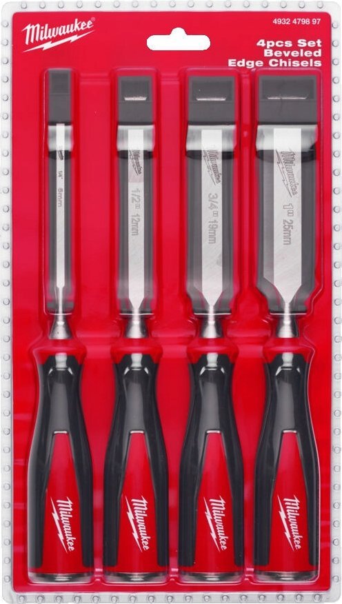 Sourcing MILWAUKEE WOOD CHISEL SET 4 pcs. WITH CHAMFERED EDGE (6, 12, 19, 25 mm)