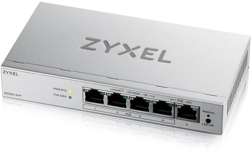 Zyxel GS1200-5HPV3 Zarządzany L2 Gigabit Ethernet (10/100/1000) Obsługa PoE Desktop Szary
