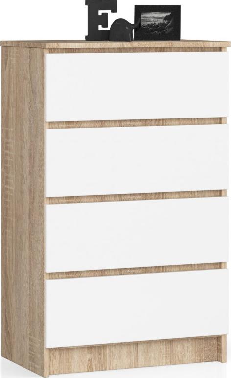 Fabryka Mebli Akord KOMODA K 60 cm 4 SZUFLADY SONOMA / BIAŁA