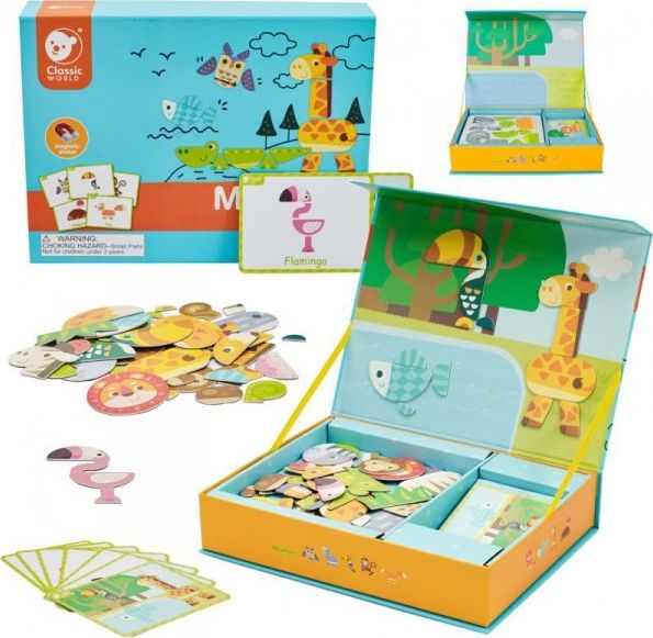 Classic World CLASSIC WORLD Układanka Magnetyczna Zwierzęta Tablica Klocki Puzzle Pamięć 60 el.