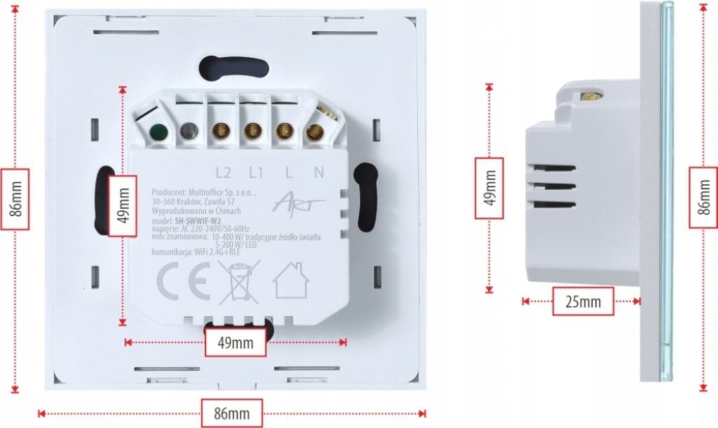 Art SMART WYŁĄCZNIK ŚWIATŁA ZIGBEE 3.0 podwójny biały ART oem