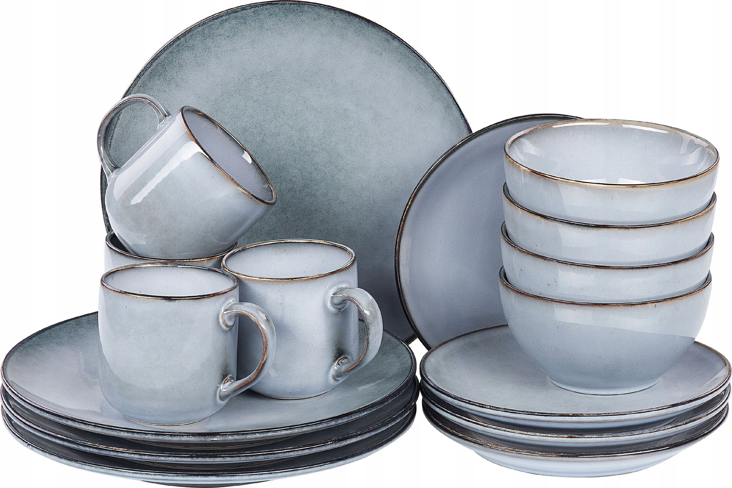 Beliani 16-częściowy zestaw naczyń z kamionki jasnoniebieski JUNIPER