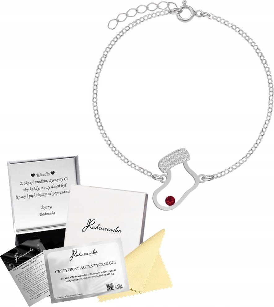 Radziszewska Jewellery Bransoletka Srebrna Skarpeta Boże Narodzenie Prezent 925 ŻYCZENIA GRATIS