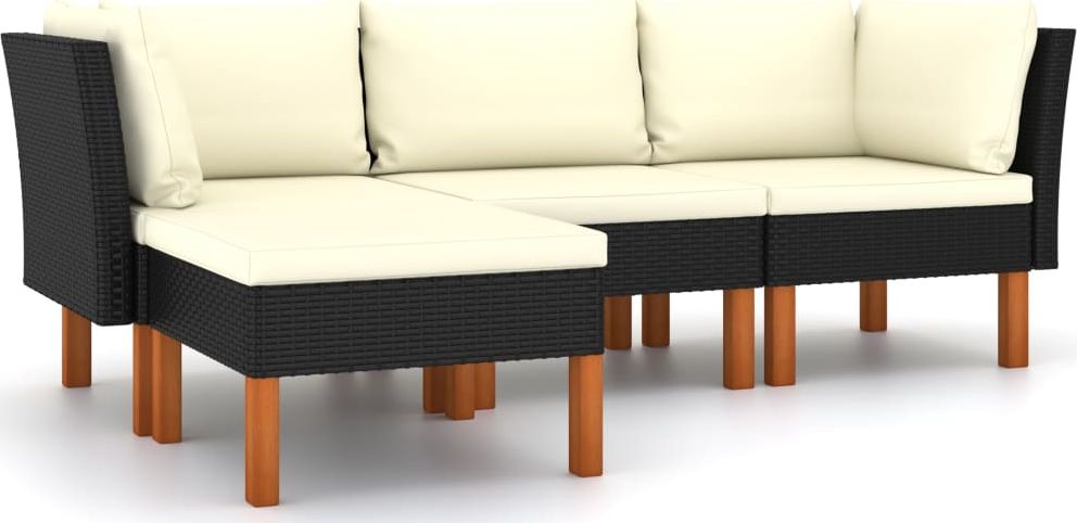 vidaXL 4-cz. zestaw wypoczynkowy do ogrodu, poduszki, czarny rattan PE