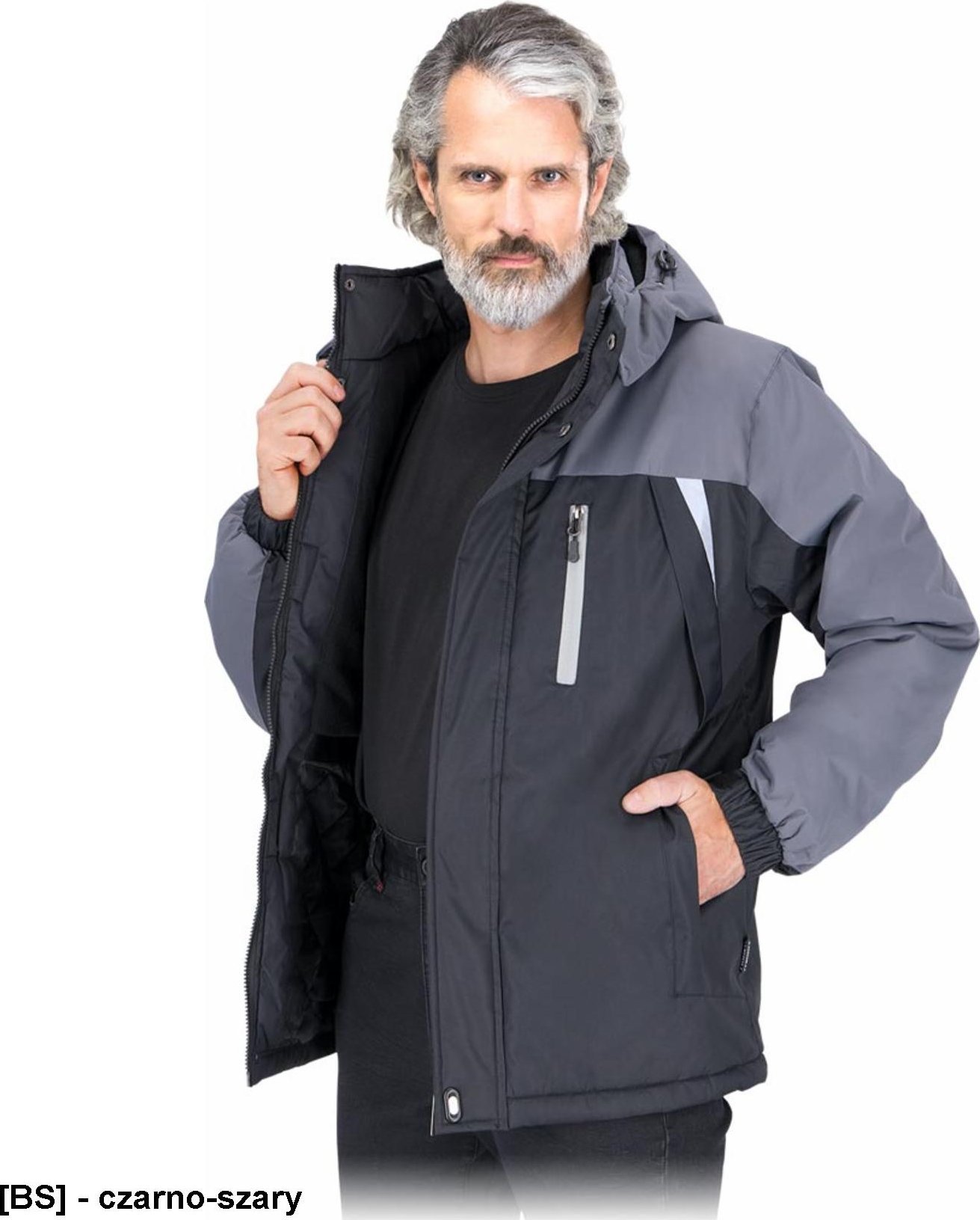 Kurtka męska R.E.I.S. OSVALD - Kurtka ochronna ocieplana męska stójka odblaski 100% poliester o gramaturze 160 g/m2 2XL