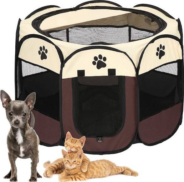 Springos Kojec uniwersalny dla psa i kota 81 cm składana klatka beżowo-brązowa UNIWERSALNY