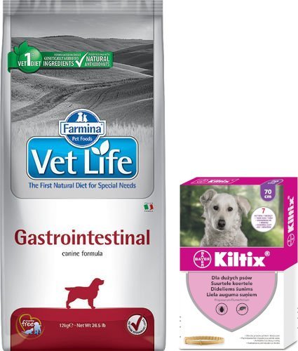Farmina FARMINA Vet Life Dog Gastrointestinal 12kg + BAYER Kiltix Obroża dla psów dużych dł 70cm