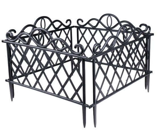 Płotek ogrodowy plastikowy czarny 34x192cm dekoracyjny i funkcjonalny 4 el.