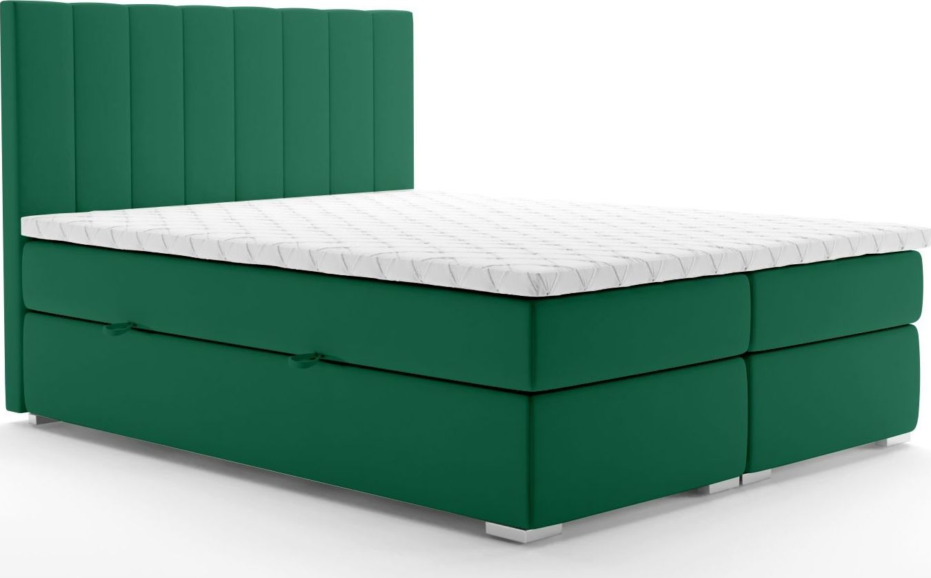 LAVERTO Łóżko kontynentalne SALIMA 140x200 zielone velvet z pojemnikiem