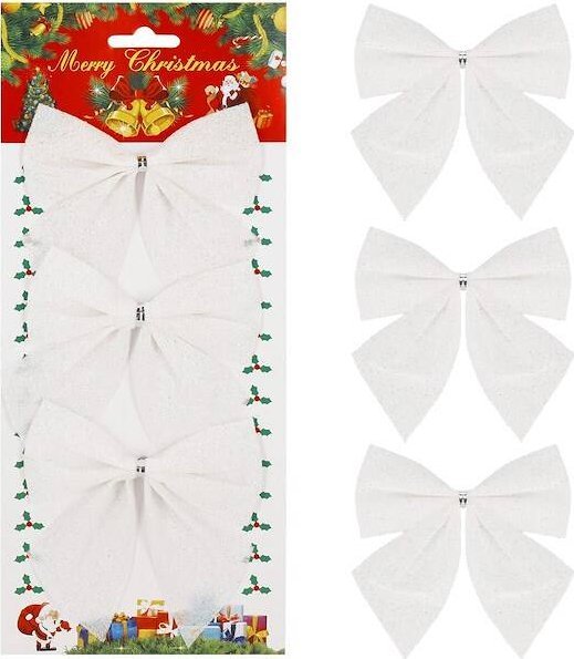 Springos Kokardka świąteczna na choinkę 3 szt. brokatowa zawieszka choinkowa biała UNIWERSALNY