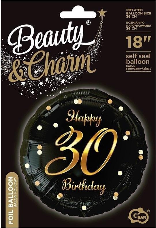 GoDan Balon foliowy B&C Happy 30 Birthday czarno-złoty