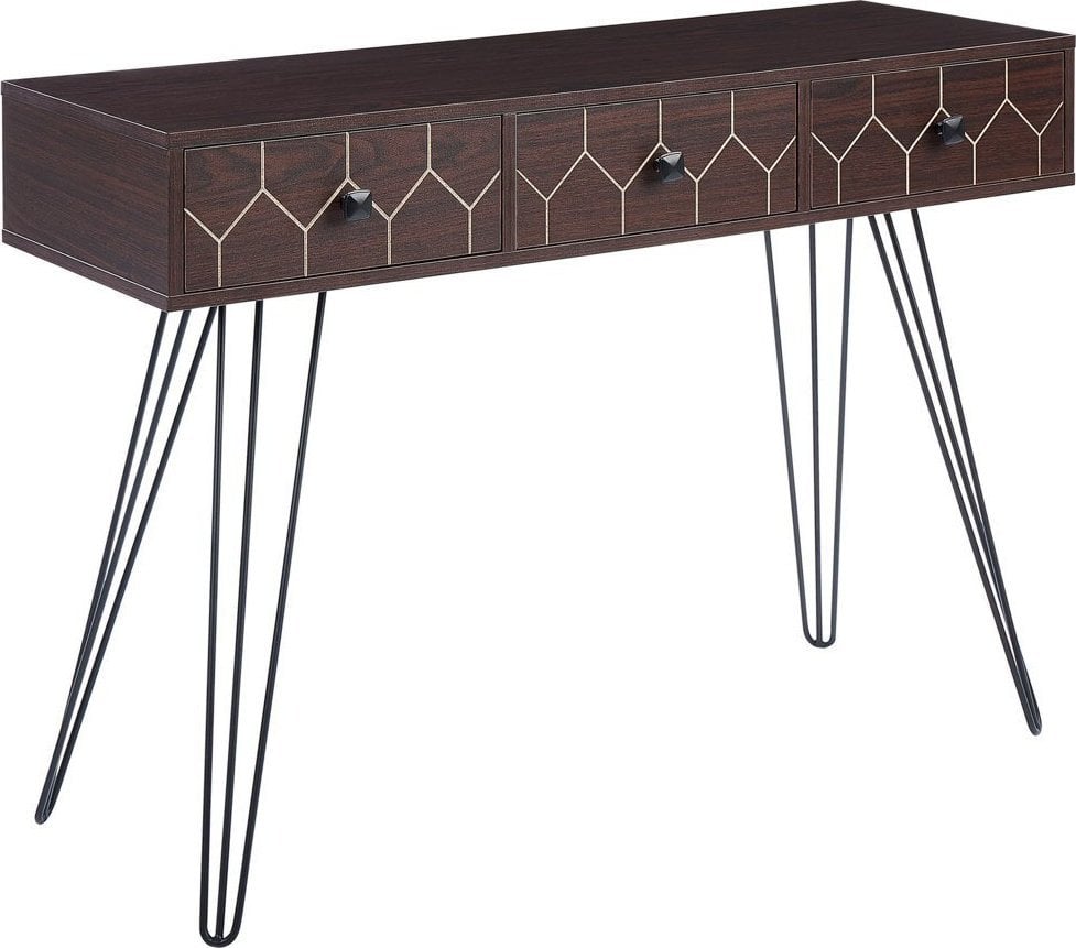 Beliani Konsola 3 szuflady ciemne drewno z czarnym MALSALA