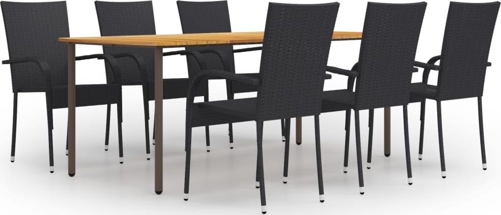 vidaXL 7-częściowy zestaw mebli ogrodowych, polirattan, czarny