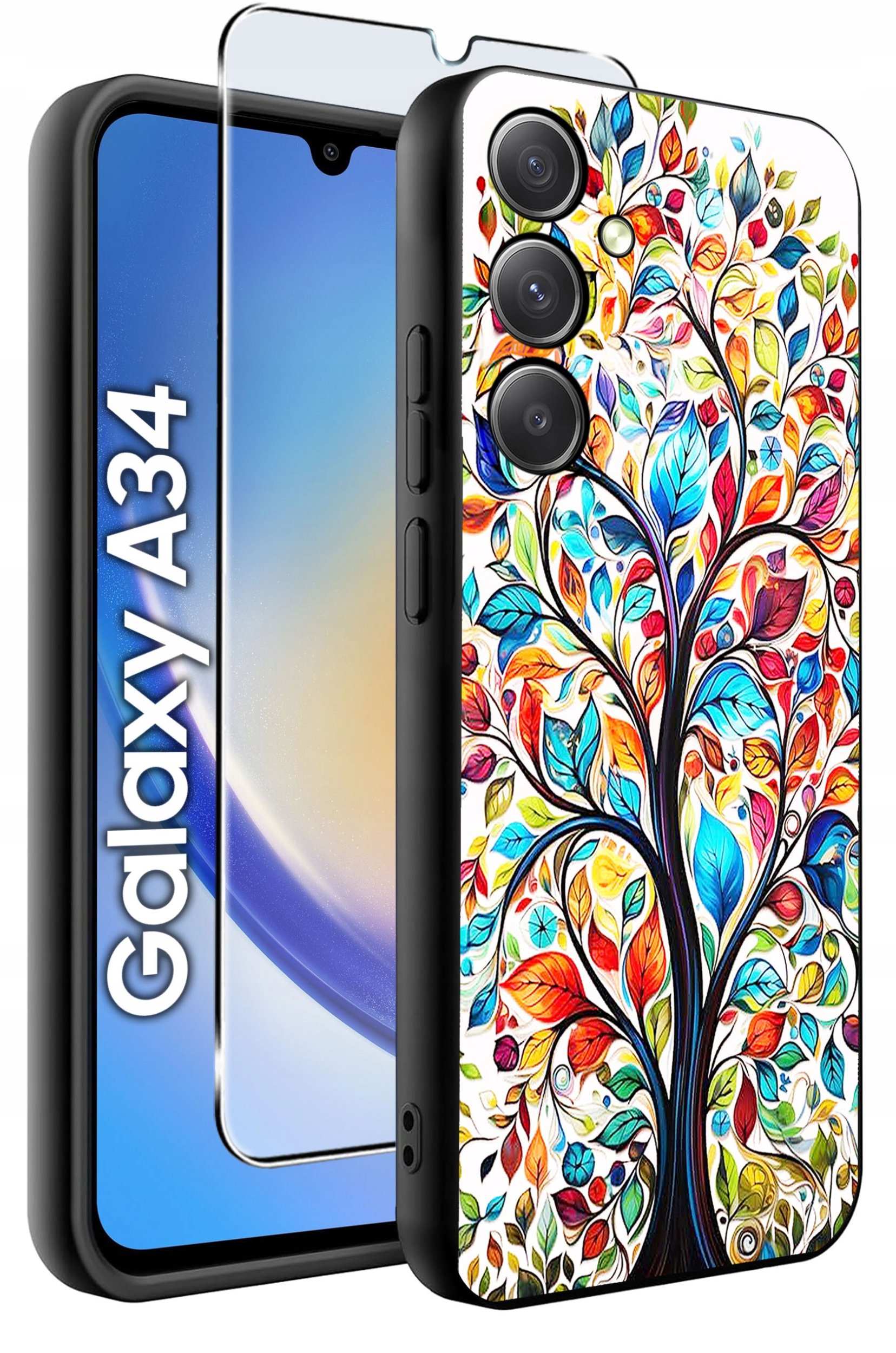 ETUI do Samsung A34 5G WZORY | SILIKONOWE MATT CASE + SZKŁO 9H