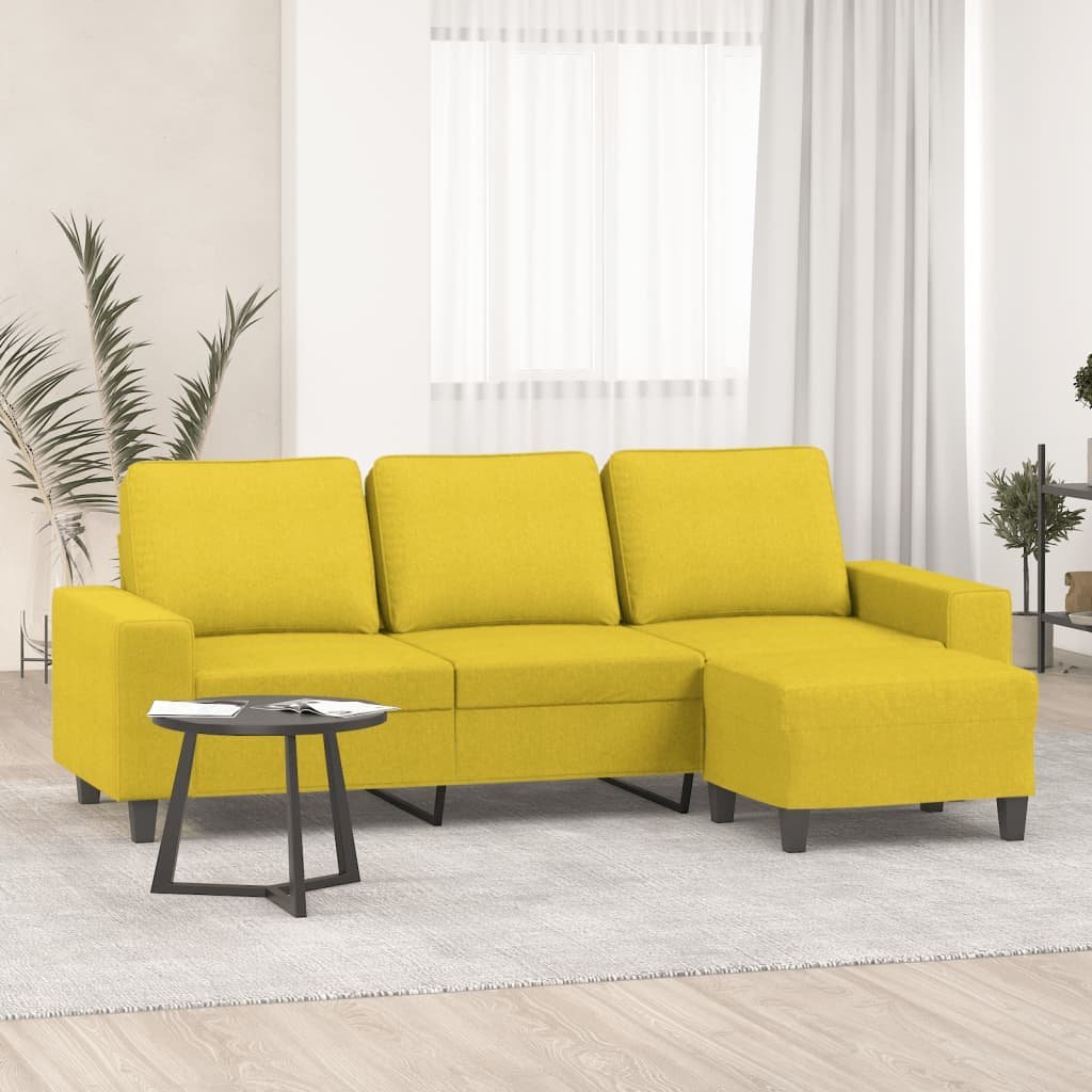 vidaXL vidaXL 3-osobowa sofa z podnóżkiem, jasnożółty, 180 cm, tkaniną