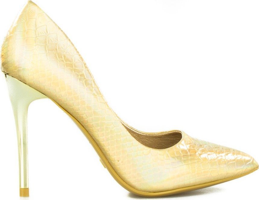 Wolski Szpilki wysokie wężowe holograficzne złote-36